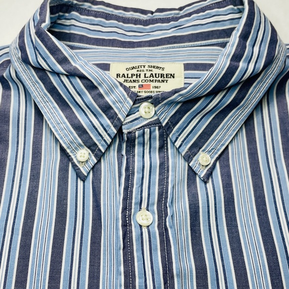 RALPH LAUREN Mens XL Shirt Blue Striped Relaxed X Large Long Sleeve Button Up - Picture 4 of 8